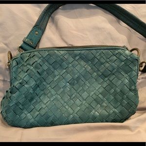 Elliott Lucca Green Woven Leather Handbag Purse